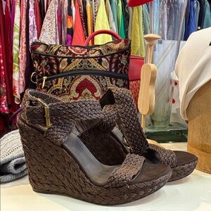 Stuart Weitzman Brown Braided Wedge Sandals 10 espadrille